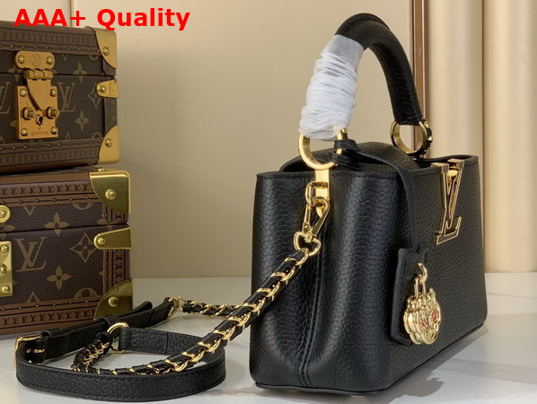 Louis Vuitton Capucines East West Mini Black Taurillon Leather with a Vibrant Sari Red Palette Replica