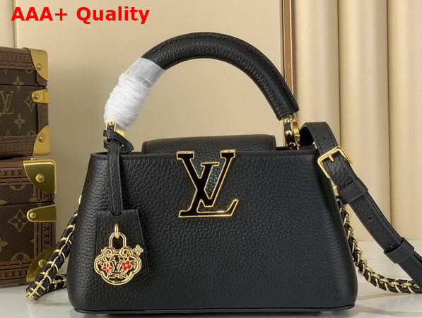 Louis Vuitton Capucines East West Mini Black Taurillon Leather with a Vibrant Sari Red Palette Replica
