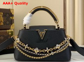 Louis Vuitton Capucines East West Mini Handbag in Black Taurillon Leather with Metallic Handle Replica