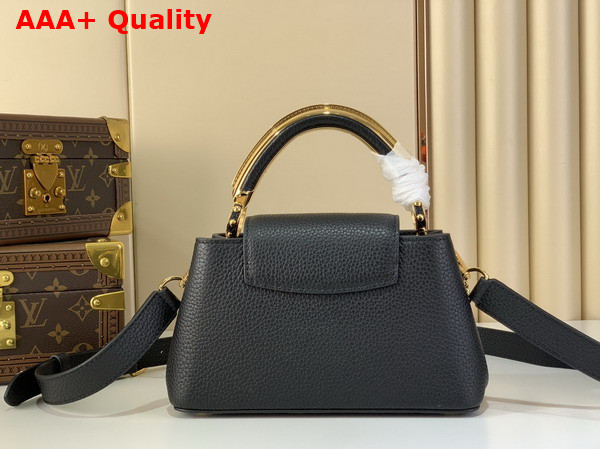 Louis Vuitton Capucines East West Mini Handbag in Black Taurillon Leather with Metallic Handle Replica
