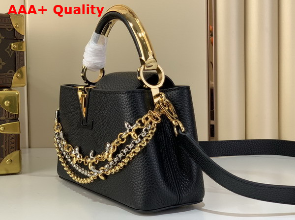 Louis Vuitton Capucines East West Mini Handbag in Black Taurillon Leather with Metallic Handle Replica