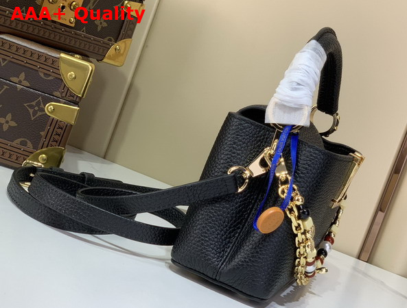 Louis Vuitton Capucines East West Mini Handbag in Black Taurillon Leather with Two Decorative Chains M29443 Replica