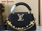 Louis Vuitton Capucines East West Mini Handbag in Black Taurillon Leather with Two Decorative Chains M29443 Replica