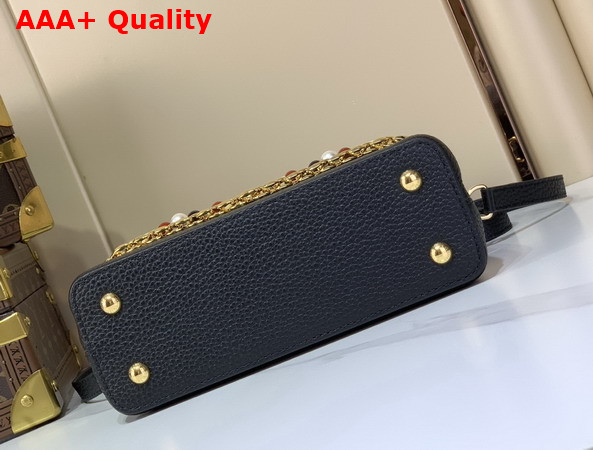 Louis Vuitton Capucines East West Mini Handbag in Black Taurillon Leather with Two Decorative Chains M29443 Replica