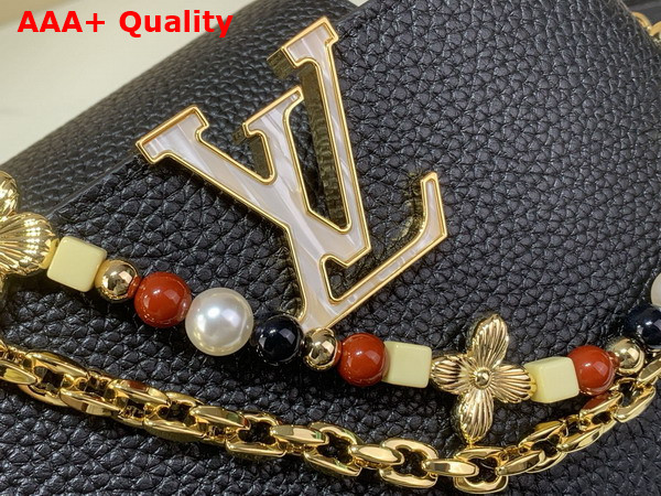 Louis Vuitton Capucines East West Mini Handbag in Black Taurillon Leather with Two Decorative Chains M29443 Replica