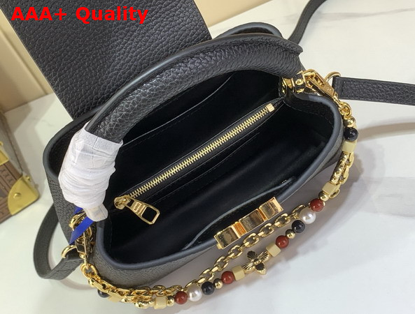 Louis Vuitton Capucines East West Mini Handbag in Black Taurillon Leather with Two Decorative Chains M29443 Replica