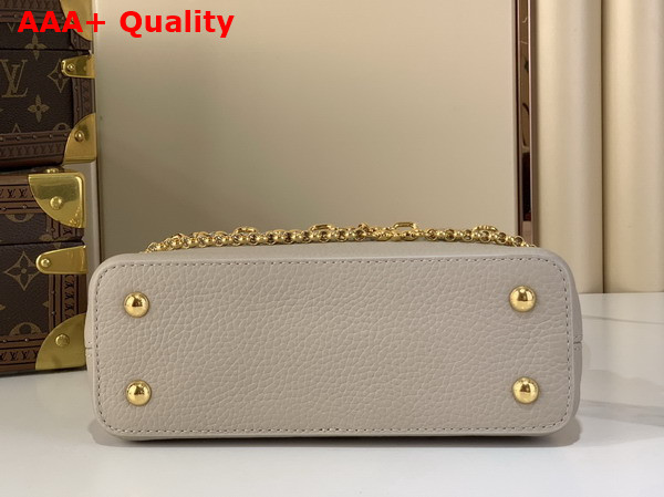 Louis Vuitton Capucines East West Mini Handbag in Galet Gray Taurillon Leather with Metallic Handle Replica