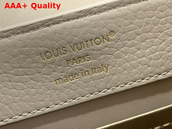 Louis Vuitton Capucines East West Mini Handbag in Galet Gray Taurillon Leather with Metallic Handle Replica