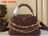 Louis Vuitton Capucines East West Mini Handbag in Wine Red Taurillon Leather with Metallic Handle Replica