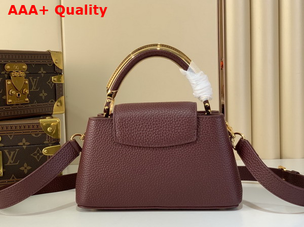 Louis Vuitton Capucines East West Mini Handbag in Wine Red Taurillon Leather with Metallic Handle Replica