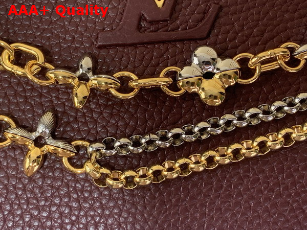 Louis Vuitton Capucines East West Mini Handbag in Wine Red Taurillon Leather with Metallic Handle Replica