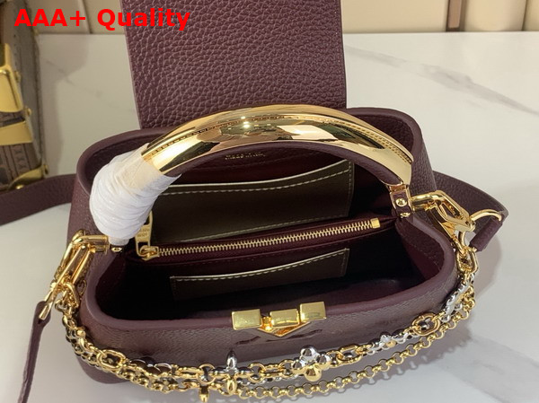 Louis Vuitton Capucines East West Mini Handbag in Wine Red Taurillon Leather with Metallic Handle Replica
