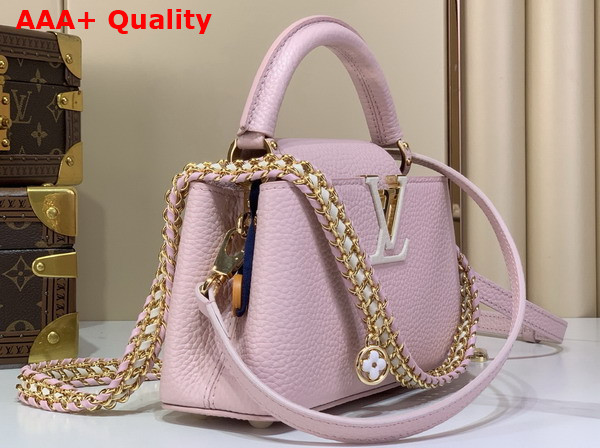 Louis Vuitton Capucines East West Mini with an Elevated Interlaced Chain Light Bliss Taurillon Leather M29498 Replica
