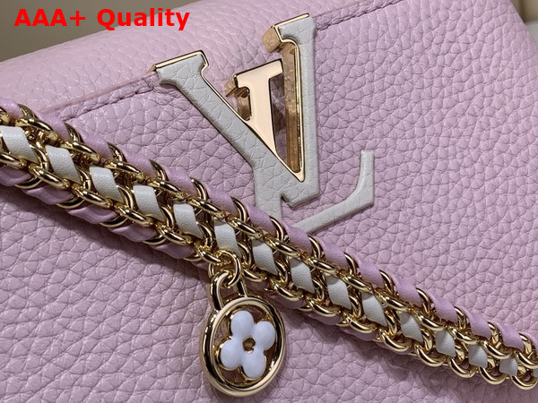 Louis Vuitton Capucines East West Mini with an Elevated Interlaced Chain Light Bliss Taurillon Leather M29498 Replica