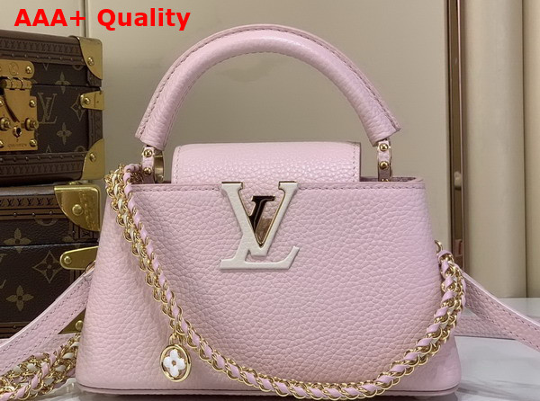 Louis Vuitton Capucines East West Mini with an Elevated Interlaced Chain Light Bliss Taurillon Leather M29498 Replica