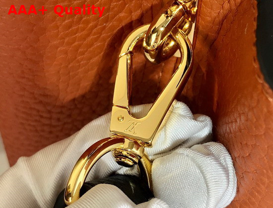 Louis Vuitton Capucines MM Handbag Gold Noir Taurillon Leather and Features a Wide Colorful Strap Replica