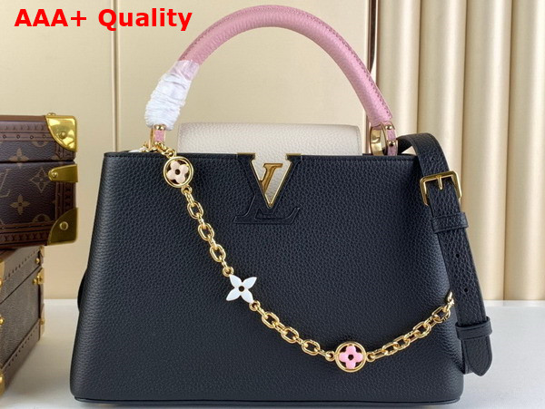Louis Vuitton Capucines MM Handbag Noir Creme Rose Taurillon Leather M22512 Replica