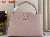 Louis Vuitton Capucines MM Handbag Quartz White Taurillon Leather Gold Color and Multicolor Finish Hardware Replica