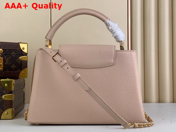 Louis Vuitton Capucines MM Handbag Quartz White Taurillon Leather Gold Color and Multicolor Finish Hardware Replica