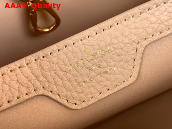 Louis Vuitton Capucines MM Handbag Quartz White Taurillon Leather Gold Color and Multicolor Finish Hardware Replica