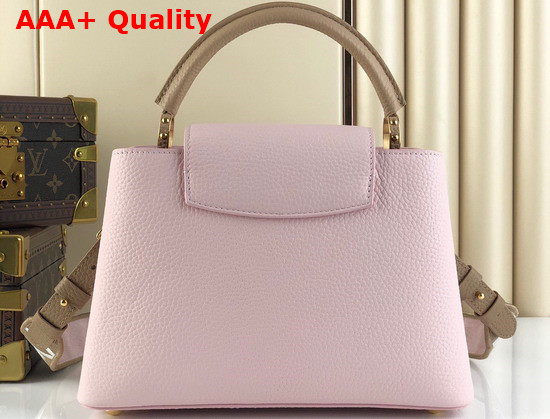 Louis Vuitton Capucines MM Handbag Rose Beige Taurillon Leather and Features a Wide Colorful Strap Replica