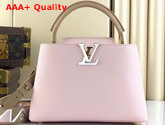 Louis Vuitton Capucines MM Handbag Rose Beige Taurillon Leather and Features a Wide Colorful Strap Replica