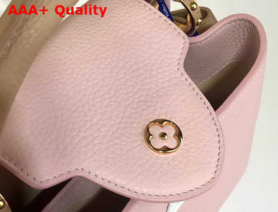 Louis Vuitton Capucines MM Handbag Rose Beige Taurillon Leather and Features a Wide Colorful Strap Replica