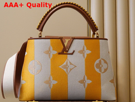 Louis Vuitton Capucines MM Handbag Yellow Smooth Calfskin and Embroidered Canvas Replica