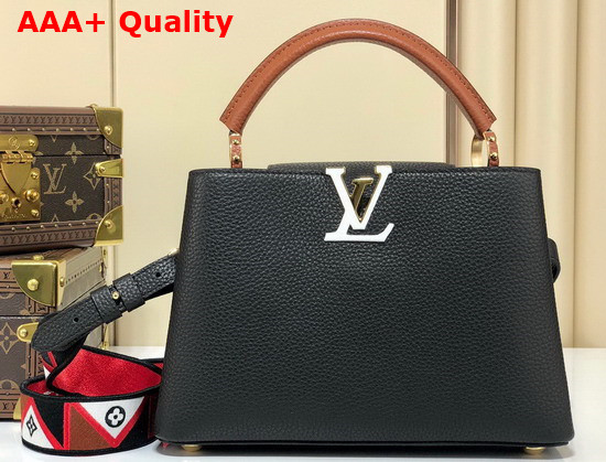 Louis Vuitton Capucines MM Handbag in Black Taurillon Leather and Sports a Wide Detachable Strap M59020 Replica