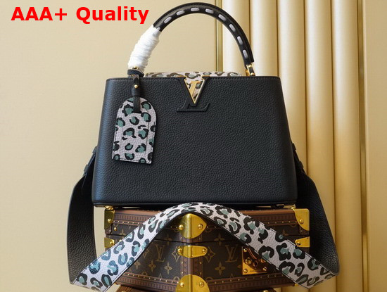 Louis Vuitton Capucines MM Handbag in Black Taurillon Leather with Animal Print Replica