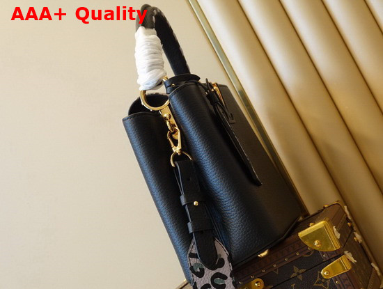 Louis Vuitton Capucines MM Handbag in Black Taurillon Leather with Animal Print Replica