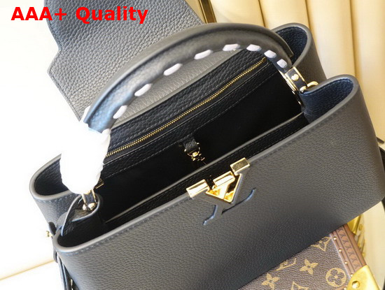 Louis Vuitton Capucines MM Handbag in Black Taurillon Leather with Animal Print Replica