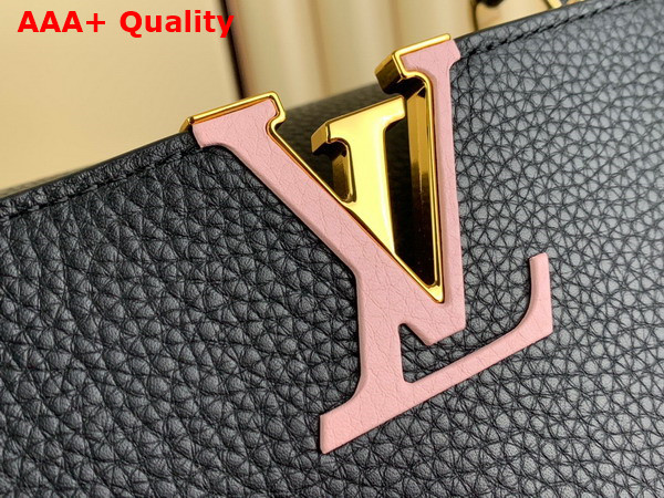 Louis Vuitton Capucines MM Handbag in Black Taurillon Leather with Multicolored Chain Replica