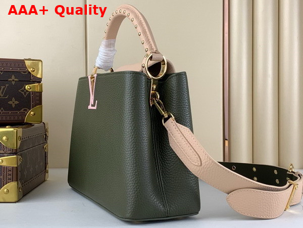 Louis Vuitton Capucines MM Handbag in Khaki Green and Pink Taurillon Leather Replica