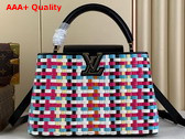 Louis Vuitton Capucines MM Handbag in Multicolor Coated Canvas Woven with Thin Bands Replica
