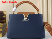 Louis Vuitton Capucines MM Handbag in Navy Blue and Cognac Taurillon Leather Replica