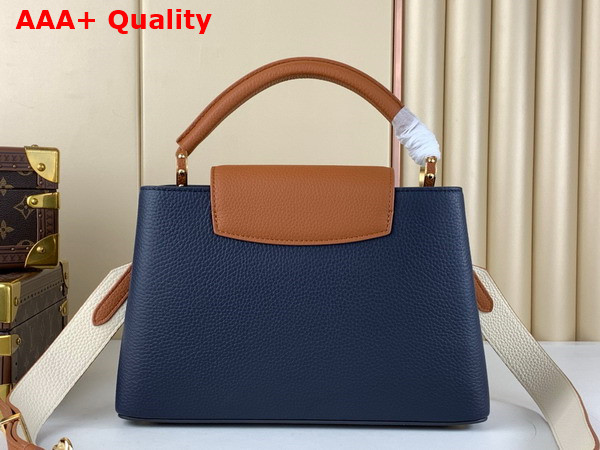 Louis Vuitton Capucines MM Handbag in Navy Blue and Cognac Taurillon Leather Replica