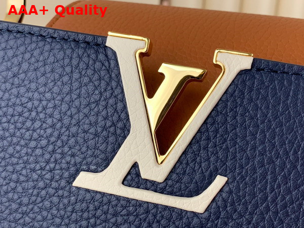 Louis Vuitton Capucines MM Handbag in Navy Blue and Cognac Taurillon Leather Replica