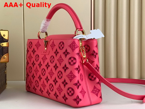 Louis Vuitton Capucines MM Handbag in Pink Calfskin Perforated with the Monogram Pattern Replica