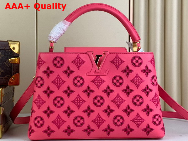 Louis Vuitton Capucines MM Handbag in Pink Calfskin Perforated with the Monogram Pattern Replica