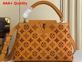 Louis Vuitton Capucines MM Handbag in Saffron Yellow Calfskin Perforated with the Monogram Pattern Replica