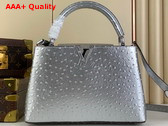 Louis Vuitton Capucines MM Handbag in Silver Ostrich Replica