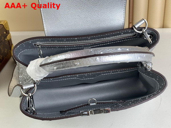 Louis Vuitton Capucines MM Handbag in Silver Ostrich Replica