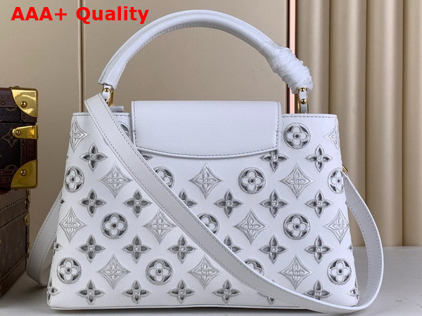 Louis Vuitton Capucines MM Handbag in Snow White Calfskin Perforated with the Monogram Pattern Replica