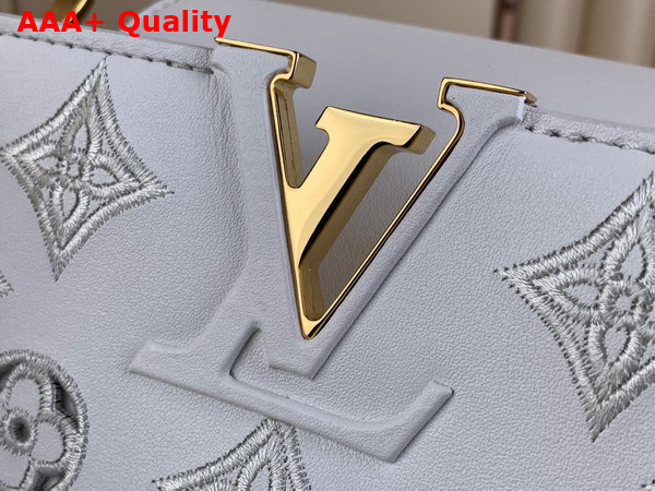 Louis Vuitton Capucines MM Handbag in Snow White Calfskin Perforated with the Monogram Pattern Replica