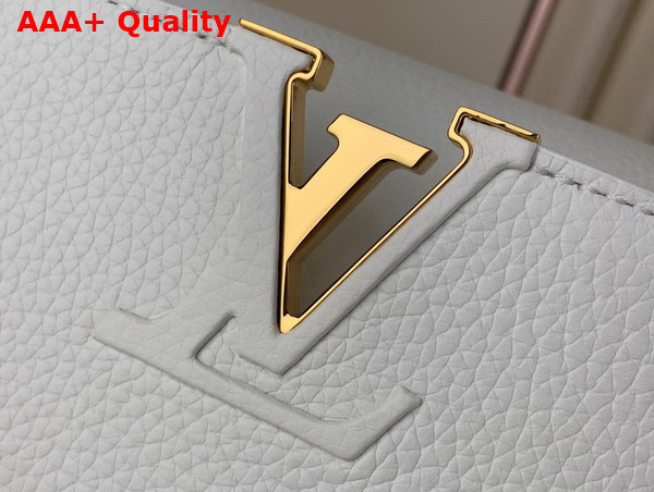 Louis Vuitton Capucines MM Handbag in White Taurillon Leather Gold Color Chain Adorned with Colored Monogram Flowers Replica