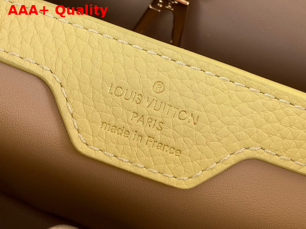 Louis Vuitton Capucines MM Handbags in Jaune Plume Yellow Taurillon Leather with Multicolored Chain Replica