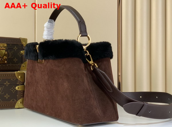 Louis Vuitton Capucines MM Souple Chocolate Suede Calfskin Leather and Shearling M26323 Replica