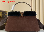 Louis Vuitton Capucines MM Souple Chocolate Suede Calfskin Leather and Shearling M26323 Replica