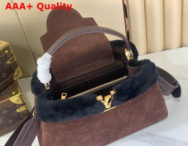 Louis Vuitton Capucines MM Souple Chocolate Suede Calfskin Leather and Shearling M26323 Replica